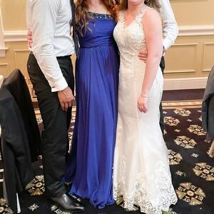 Blue Maxi Dress Embellished One Shoulder Chiffon Dress